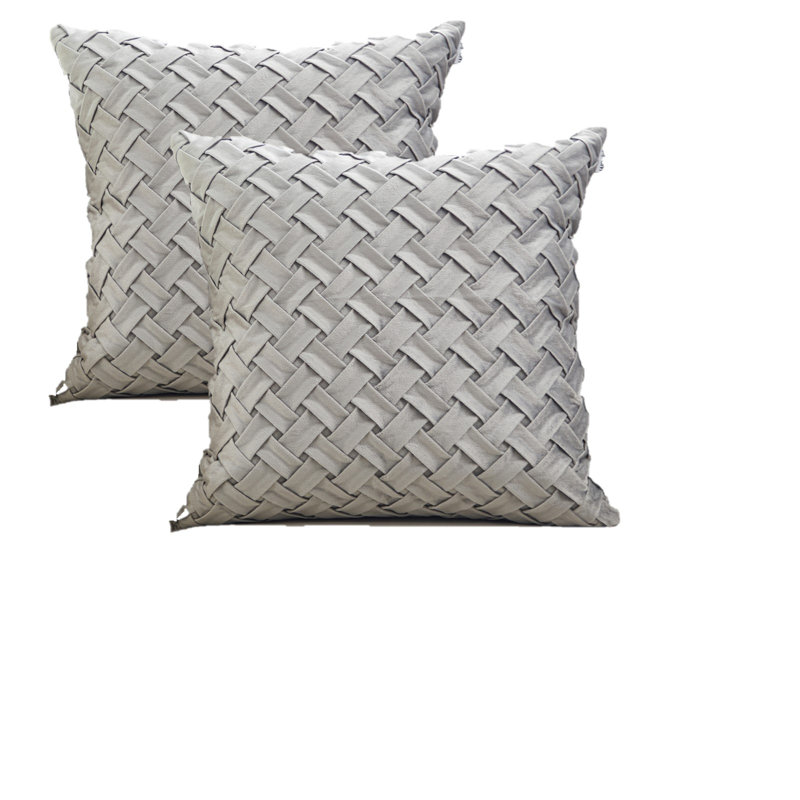 Velvet Weave Square Velvet Pillow Cover, Light Gray