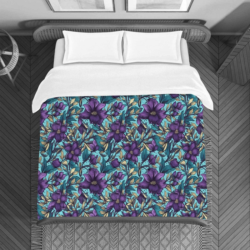 Literie , Housse de couette pour lit simple, Bleu/mauve