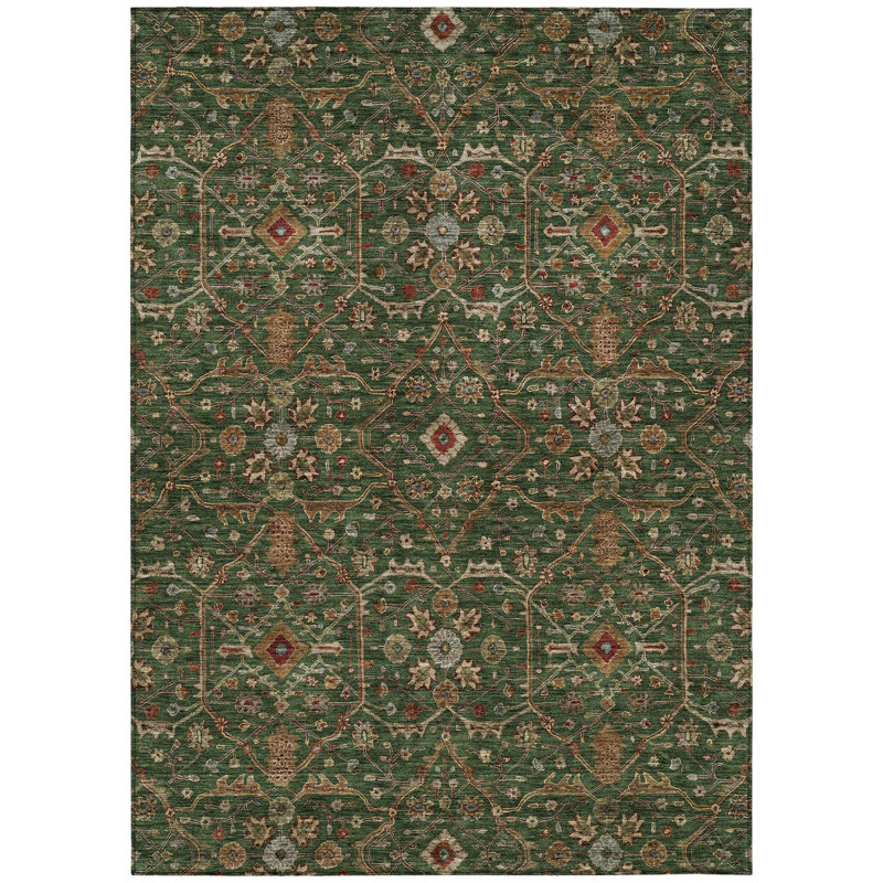Tapis extérieur lavable floral brun et rouge 10 'x 14' Emerald