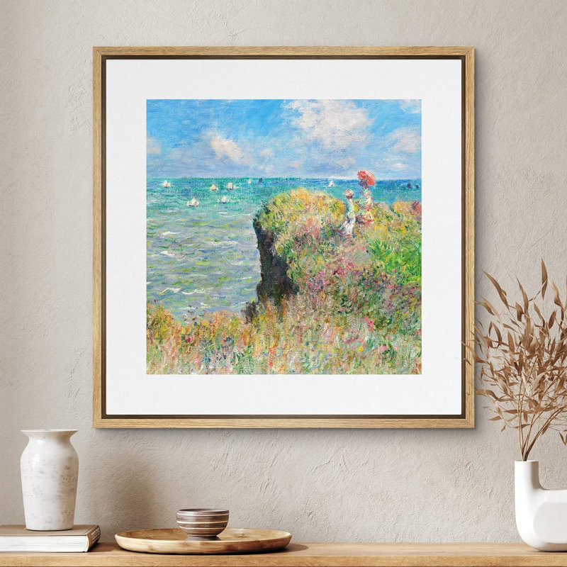 "Claude Monet Cliff Walk At Pourville", reproduction d'art encadrée sur toile par Claude Monet