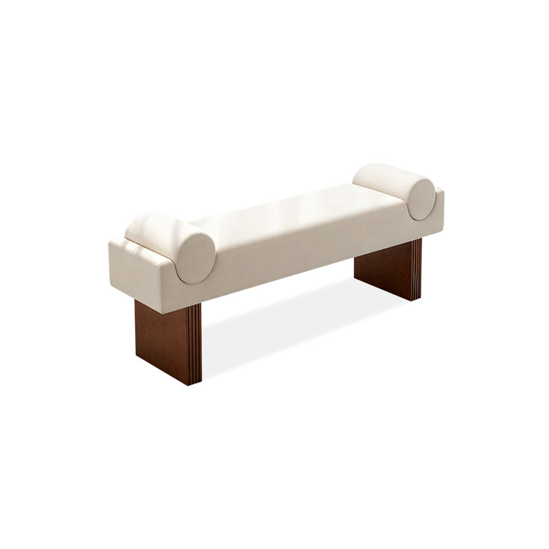 Banc rembourré en bois massif blanc, 17.72" H x 47.24" W x 15.75" D