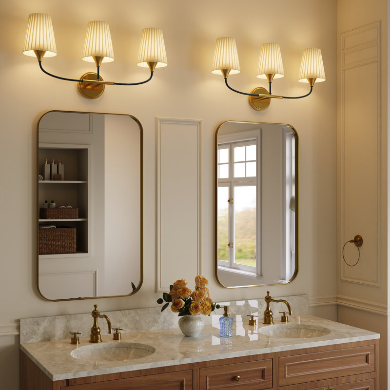 ETL Listed 3-Light Modern Dimmable Bathroom Vanity Light with Fabric Shades, 3