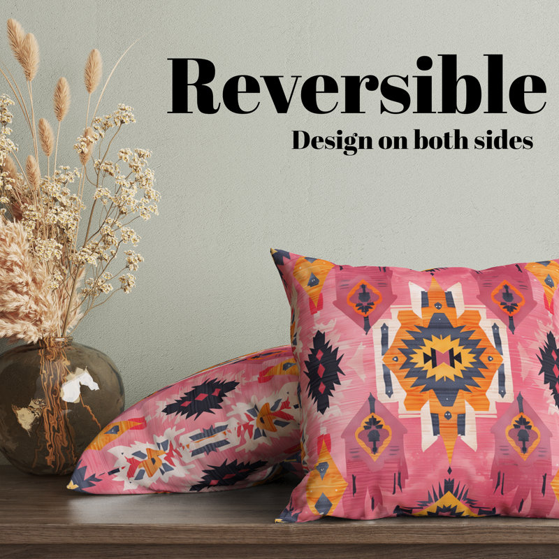 Eastern Elegance Geometric Reversible Pillow Cover, 18"H x 18"W