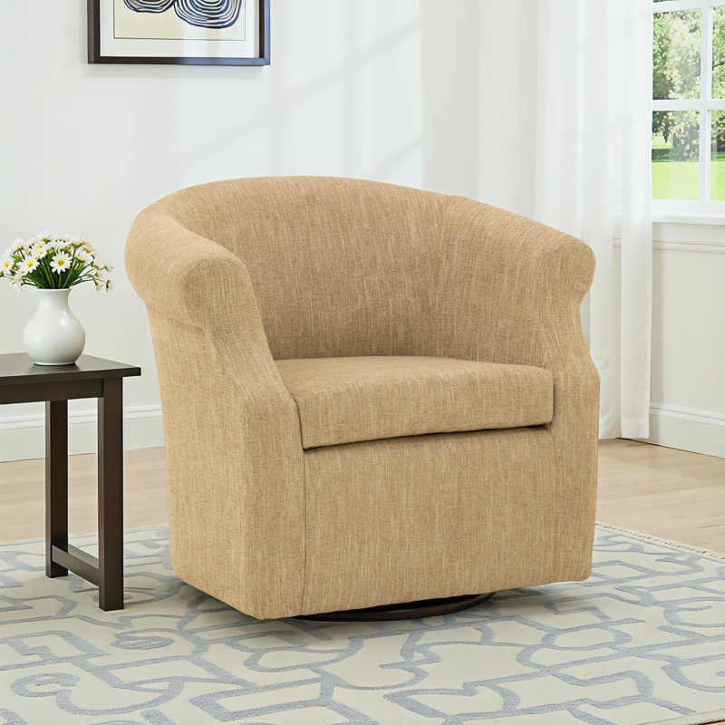Buril Upholstered Swivel Barrel Chair, Hapden Oatmeal Polyester Blend
