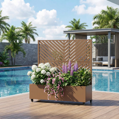 Metal Planter Box with Trellis with Wheels