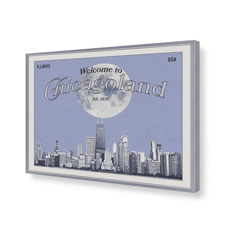«Welcome to Chicagoland Skyline» par Deny Designs, reproduction d'art, 18 x 24, Argent argent, Impression encadrée