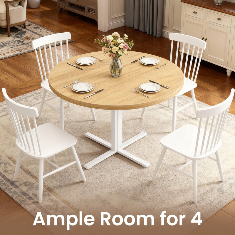 31.5''W Modern Farmhouse Round Kitchen Table, Sturdy Frame for 2-4 People, Oak Beige/White