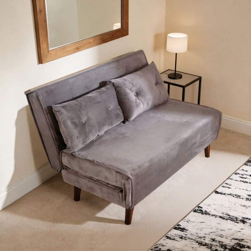 Lonara Two Seater Upholstered Double Sofa Bed, Grey Velvet