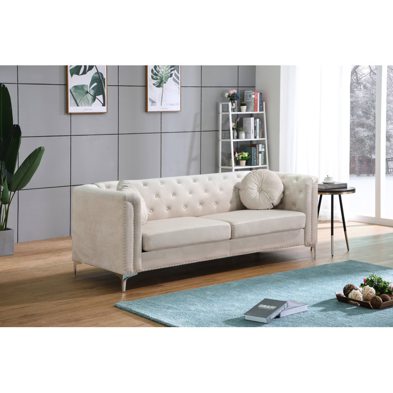 Canapé de style Mid-Century confortable et durable pour le salon avec plusieurs caractéristiques de haute qualité et décorations appliquées à la main