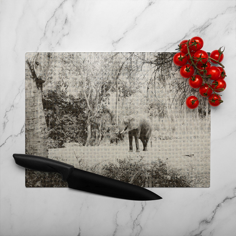 Elephant Jungle Glass Chopping Board, 40cm L x 28cm W