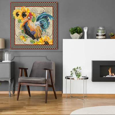 «Country Time Rooster A» par Jean Plout, art mural en verre acrylique, 36 po x 36 po