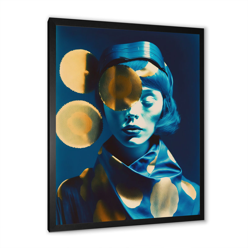 Earvin Avant Garde, modèle en or et bleu rétro sur toile, H 20 po x l 12 po x P 1 po, Cadre photo noir