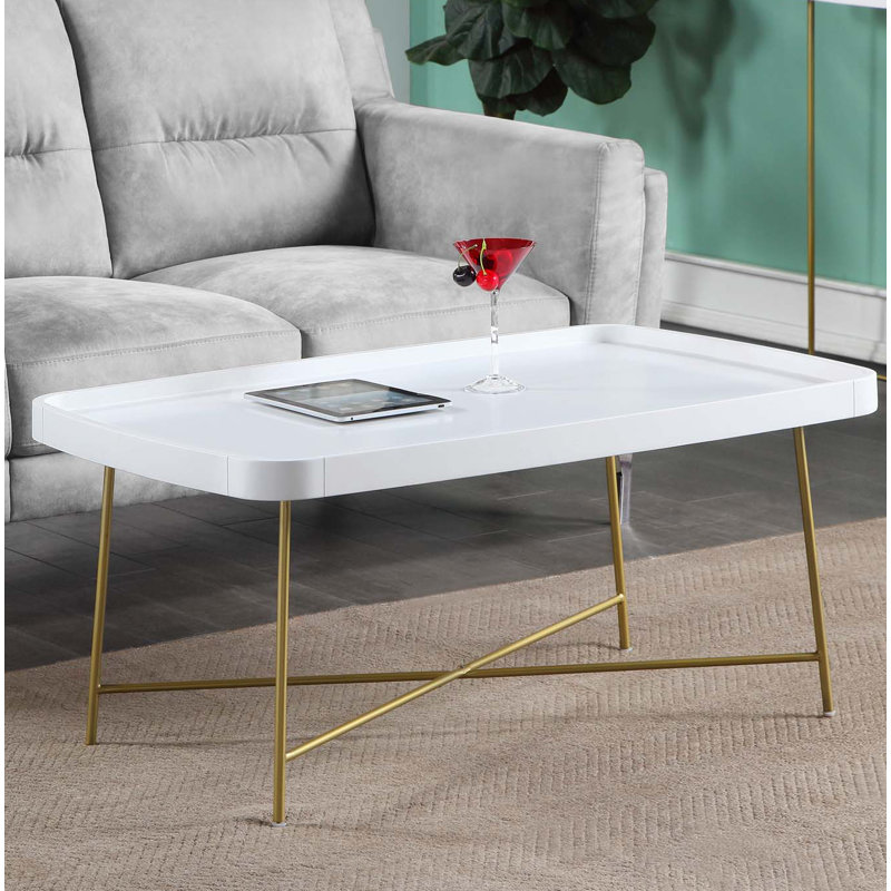 Leroy Single Coffee Table, White Top/Gold Base
