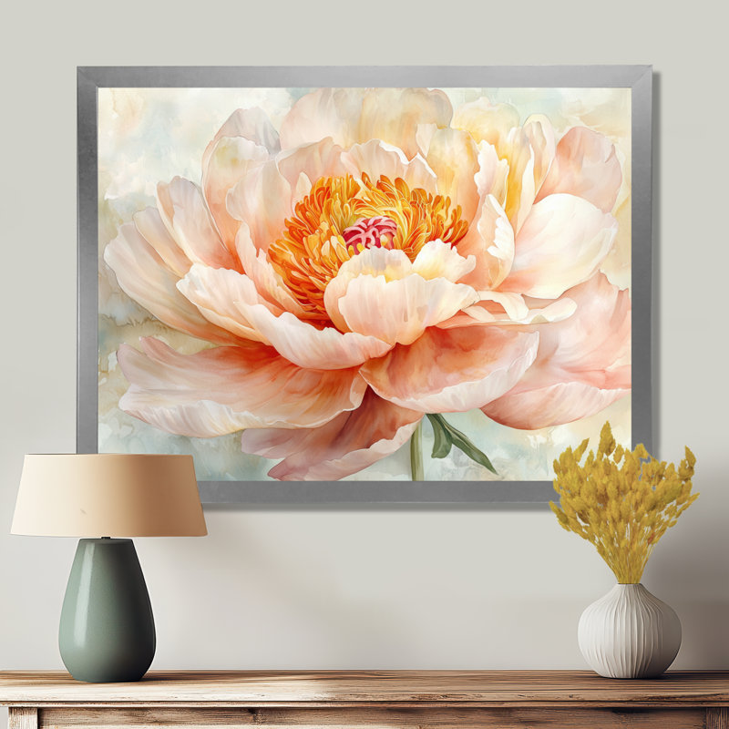 «Water Lily Peony Simplicity Bloom II - pivoines», art mural, H 12 po x l 20 po, Black Picture Framed