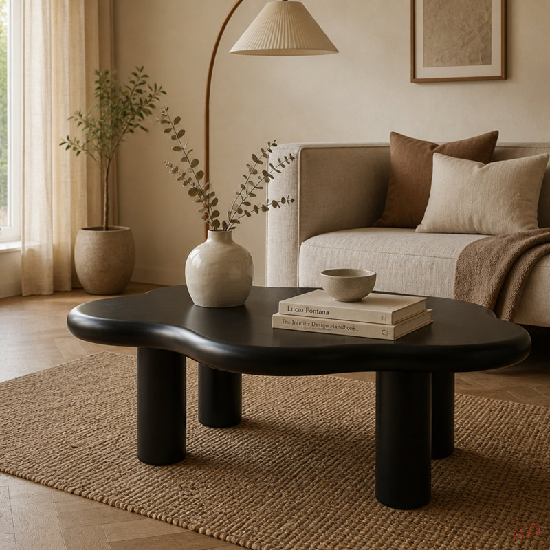 Table basse 40 po avec 4 pieds ronds, petite table basse mignonne, table centrale irrégulière unique pour le salon, un appartement