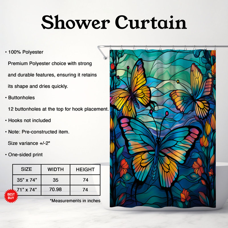 Rideau de douche standard 1 pièce, H 74 po x l 71 po