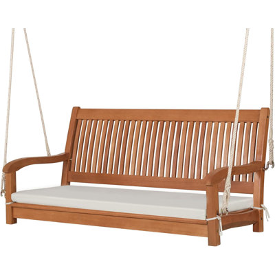 2 Person Hanging Porch Swing, Outdoor Bench Swing With Hanging Ropes, High Back, Cozy Armrests, Heavy Duty 800lbs Wooden Hanging Swing Chair With Cus