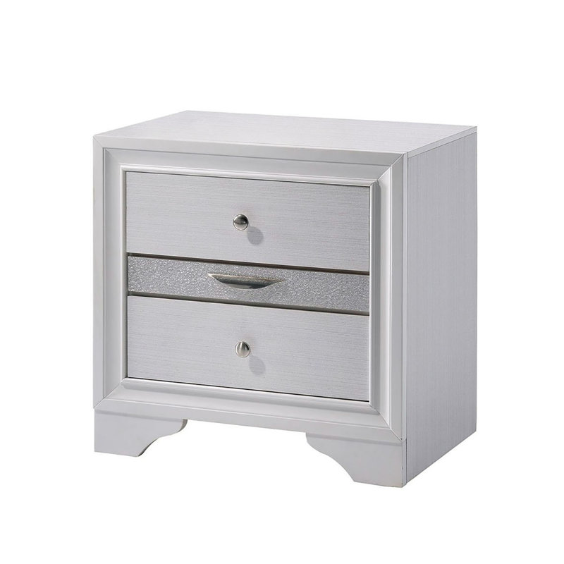 Table de chevet 3 tiroirs en bois avec boutons ronds en nickel , Blanc