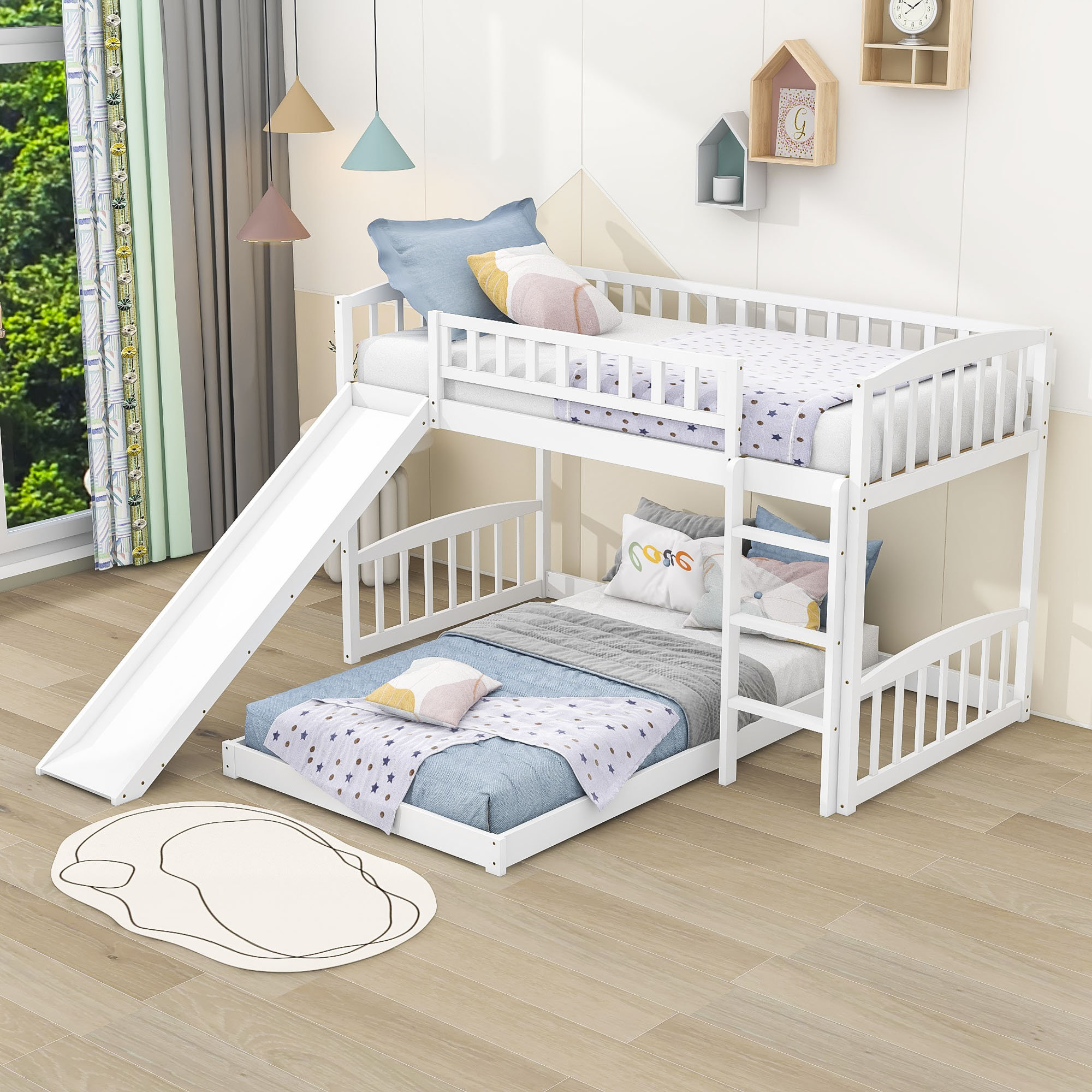 Harriet Bee Eupheemia Twin Over Twin Wood Bunk Bed with Slide and ...