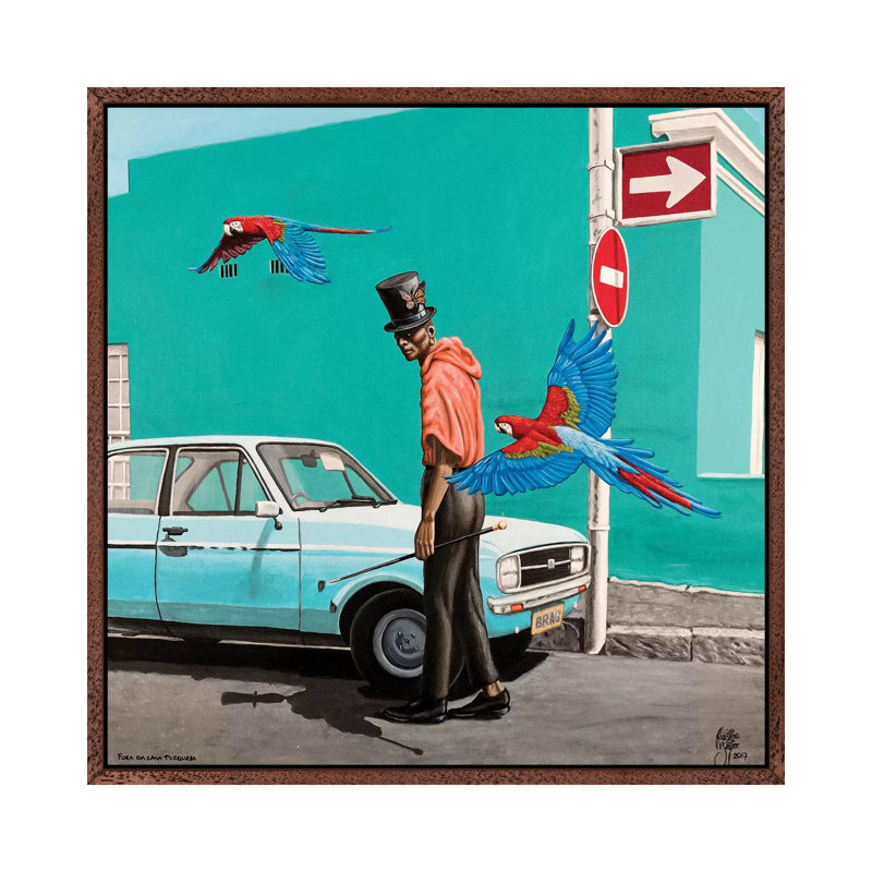Fora Da Casa Turquesa by Christian Beijer - Painting on Canvas, Classic Brown Wood Framed, 66.04cm H x 66.04cm W x 3.81cm D