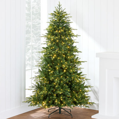 9Ft Pre-Lit Christmas Tree Artificial Full Aspen Fir, 1200 Micro LED 2-In-1 White & Multicolor Lights, Realistic Noble Fir Hinged Branches For Home Holiday Decor