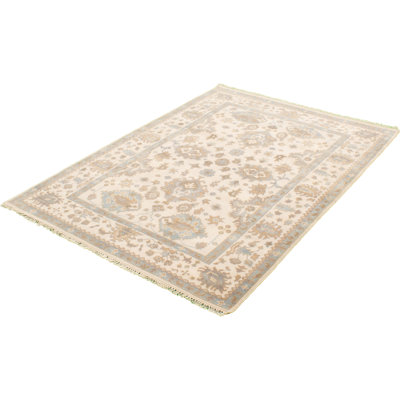 Tapis décoratif de laine noué à la main de conception unique en laine brun clair/gris 6 pi 3 po x 8 pi 9 po bucherie
