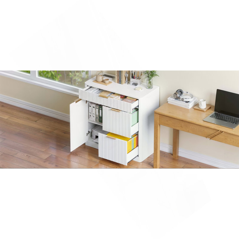 Classeur de bureau autoportant avec station de charge de table intégrée, grands tiroirs, portes d'armoire et tablettes intérieures réglables, armoire de rangement polyvalente pour la maison et le bureau, blanc