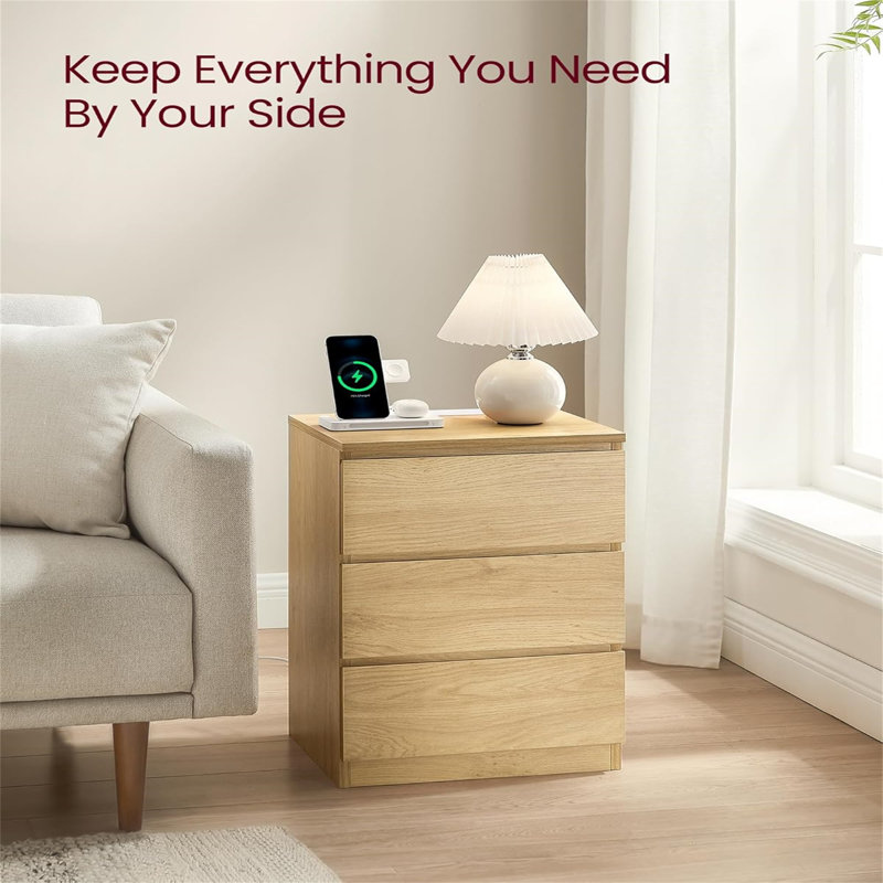 40cm W Manufactured Wood Bedside Table, Natural