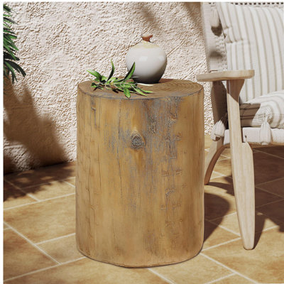 Table d'appoint d'extérieur 14,25 pouces MGO, souche de bois peinte à la main