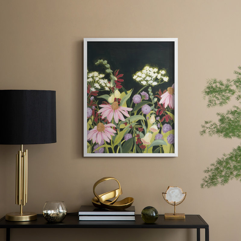 Impression encadrée Moonlit Wildflowers II - bois massif, H 15 po x l 12 po, Blanc