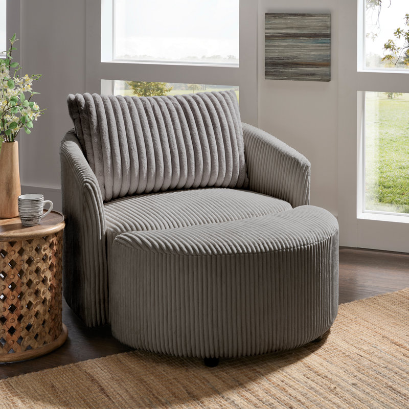 Fauteuil d'appoint pivotant en velours côtelé Doniphan, Gris