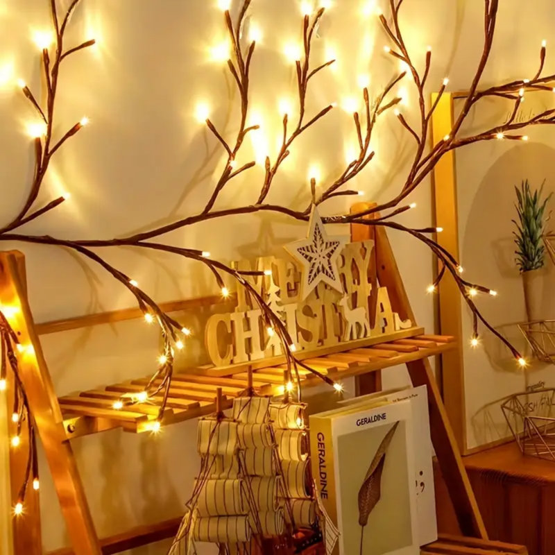 [Éclairage décoratif en forme de vigne de saule] 8 lumières à 96 lumières de vigne en saule pliable - lumière de nuit décorative en rotin, 1,8 m / 6 pi pour la maison