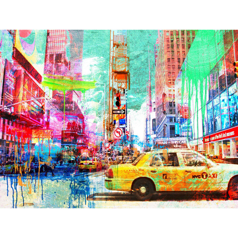 Taxis In Times Square 2.0 by Eric Chestier - Wrapped Canvas Print, 70cm H x 100cm W x 4cm D