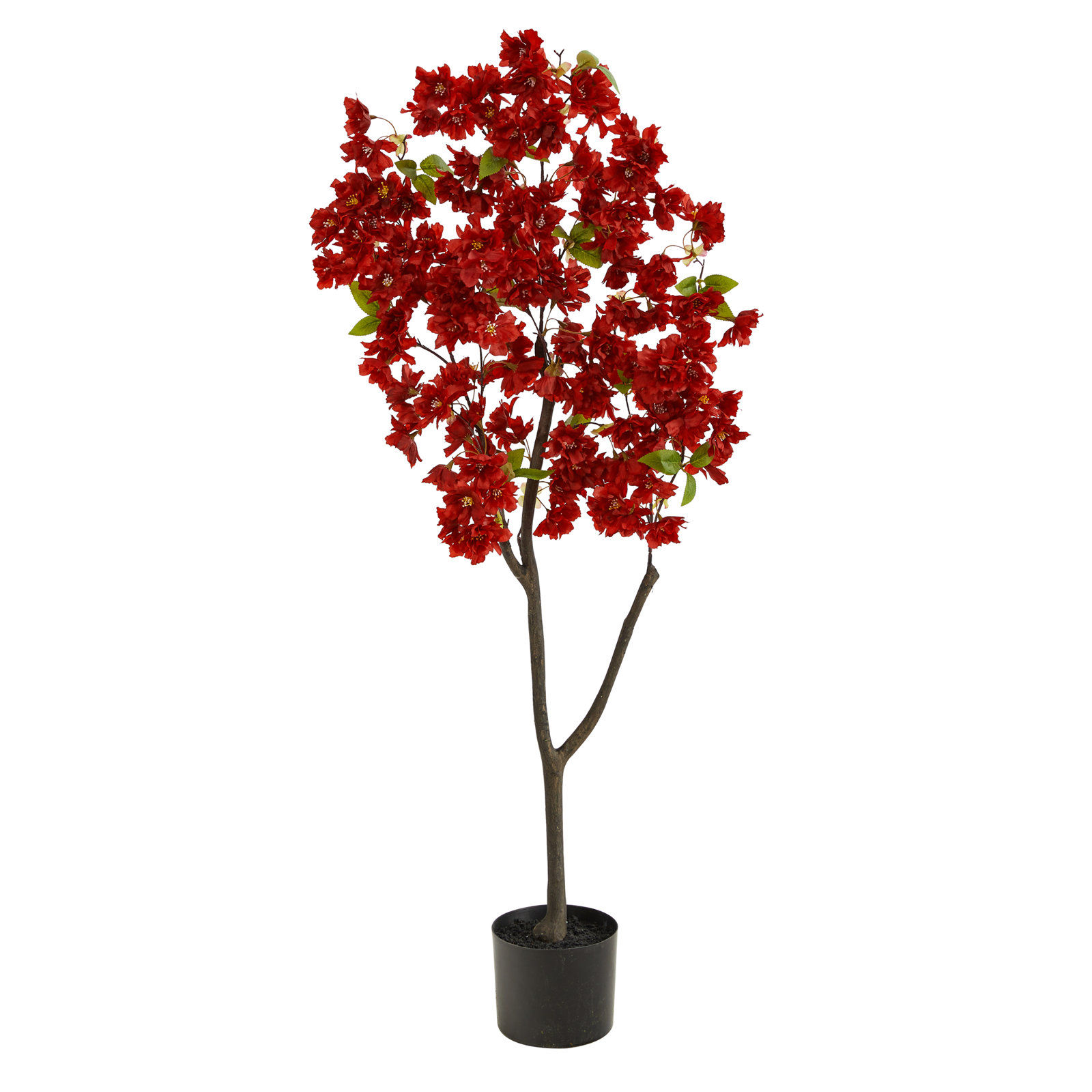 Faux Cherry Blossom Tree in Planter, 48" H x 23" W x 6" D, Red