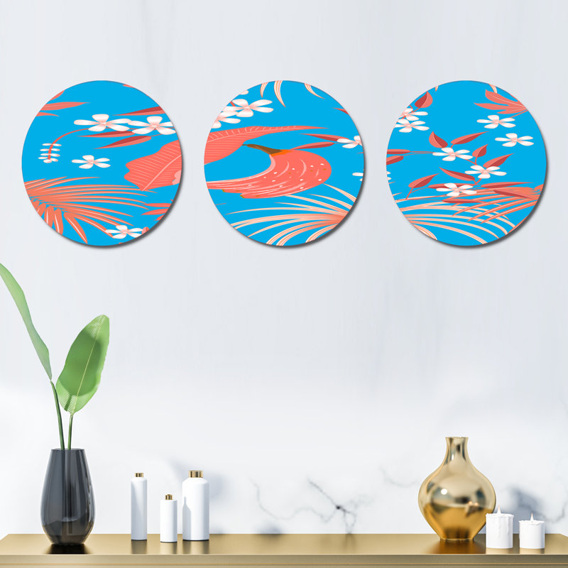 Ensemble de 3 décorations murales tropicales rétro feuillage corail II
