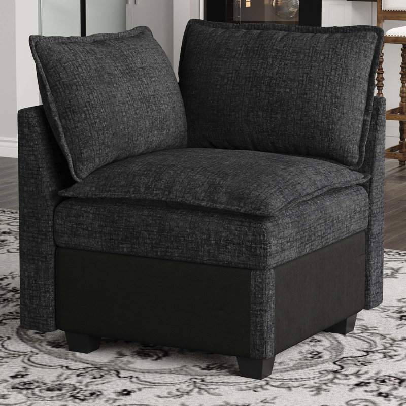 Fauteuil d'angle sans accoudoirs en Lille Chenille, Chenille noir