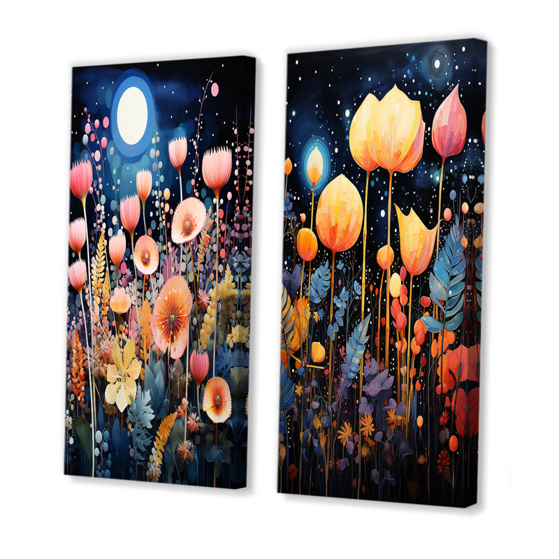 «Galaxy Night Botanical Plants», ensemble de 2 reproductions d'art sur toile, Toile tendue, H 28 po x l 25 po
