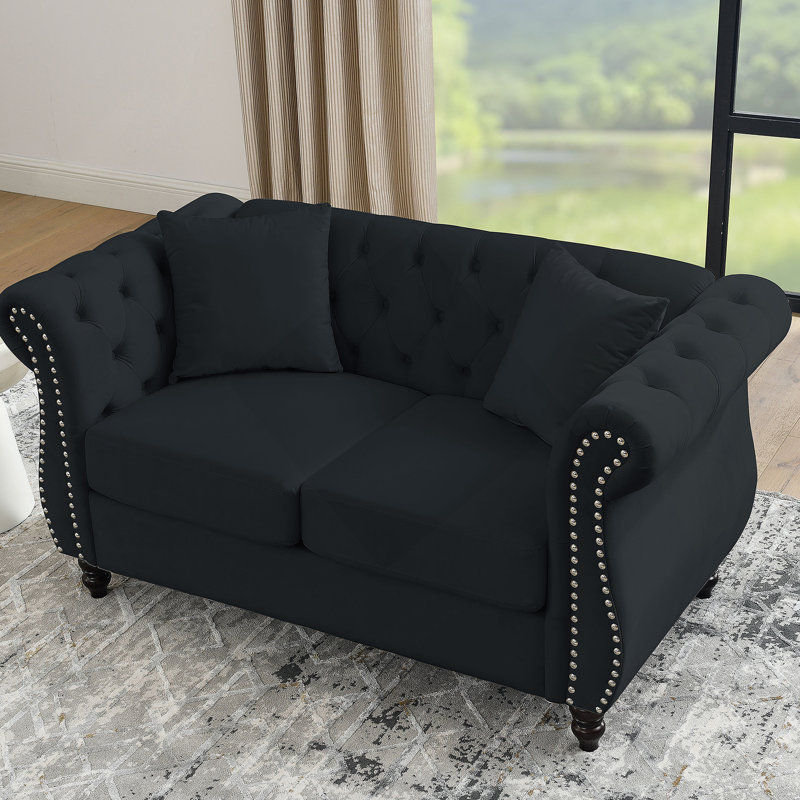 Luxurious Chesterfield Sofa For Living Room, 2 Seater Sofa With Tufted Design And Studded Decoration, Ideal For Relaxation