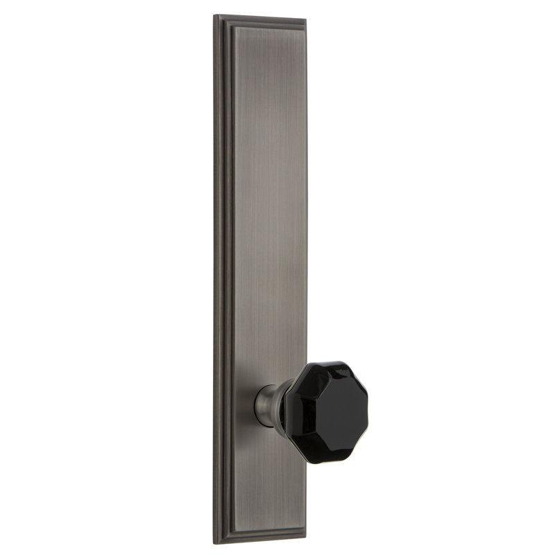 Grandeur Carré Tall Plate Single Dummy with Lyon Door Knob, Antique Pewter