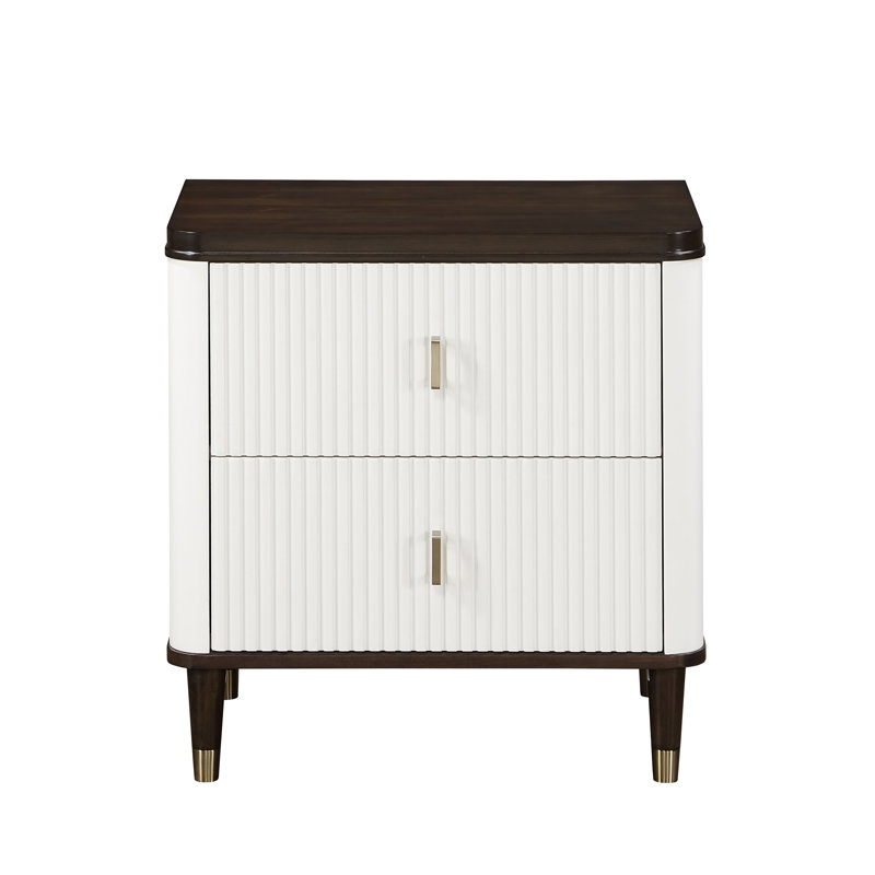 Table de chevet 2 tiroirs blanche et brune avec port USB