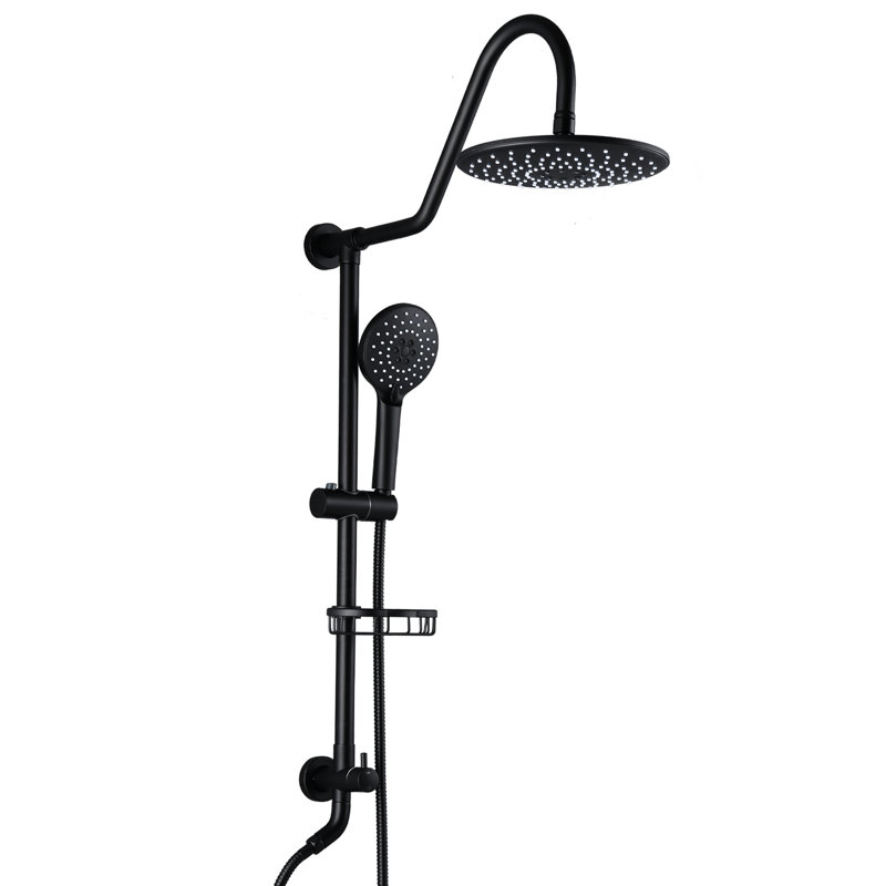 Grande pomme de douche 10 po avec douchette à pluie et glissière noire matte