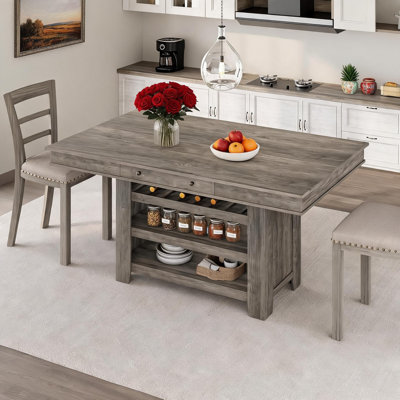 Table de salle à manger de 91 cm de hauteur avec comptoir, avec casier à vin et 3 tablettes