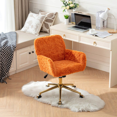 Chaise de bureau Furniture Furniture, chaise de bureau artificielle avec base en métal doré, chaise de bureau pivotante et chaise de coiffeuse