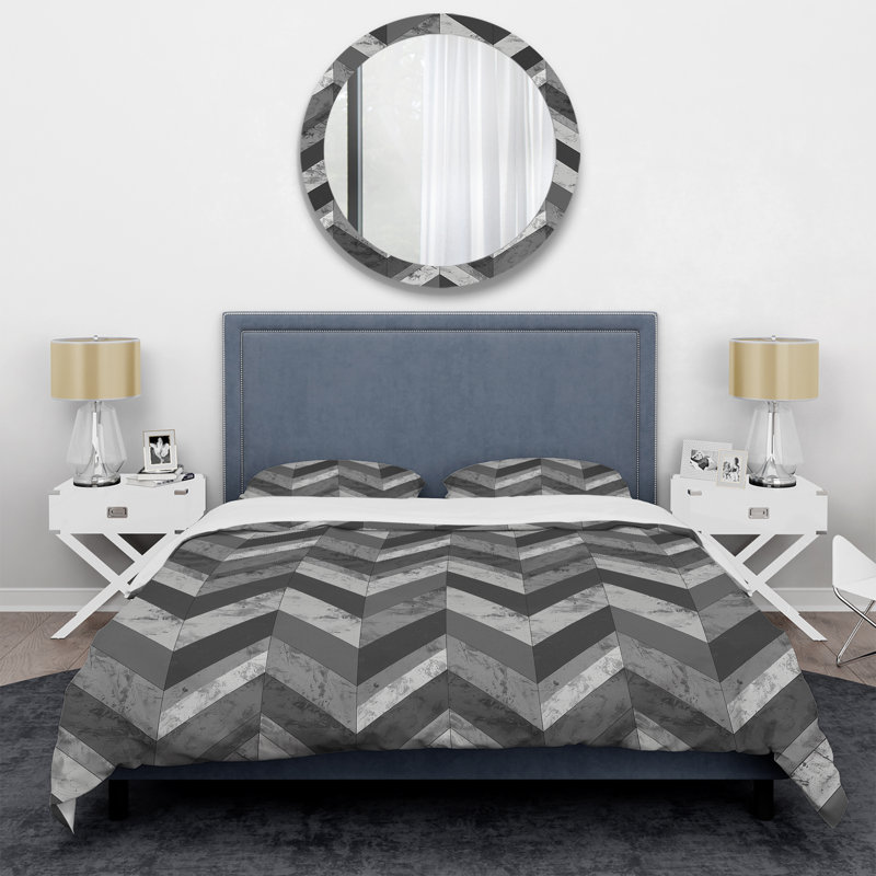Ensemble de housse de couette à chevrons gris I - Chevron, Housse de couette très grand + 2 taies décorativ