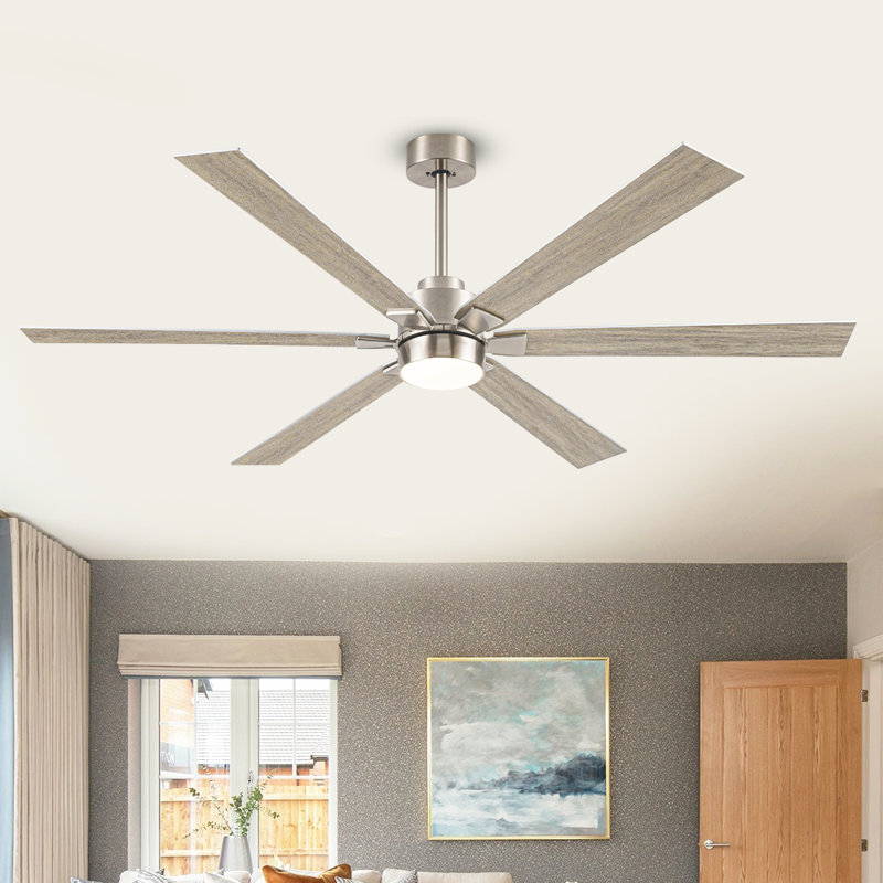 Lofties 66'' Ceiling Fan with LED Lights, Nickel with Oak Blades