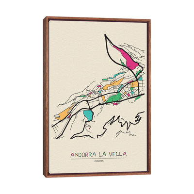 Andorra La Vella, Andorra Map by Ayse Deniz Akerman - Print on Canvas