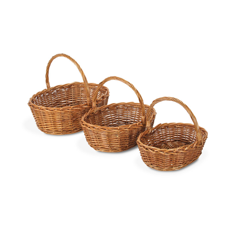 Ensemble de 3 paniers ovales en osier, Brun moyen