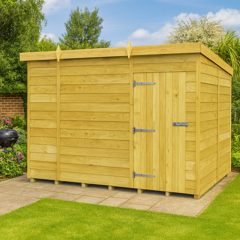 10ft x 8ft Pent Shed - Single Door without Windows