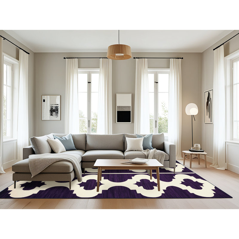 Machine Washable Trellis Purple Area Rug, Rectangle 6' x 9'