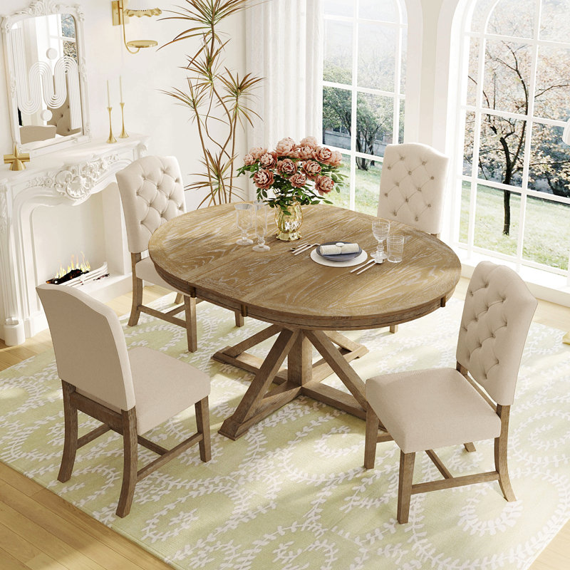 Ensemble de table de salle à manger avec table extensible et 4 chaises rembourrées pour salle à manger et salon, Naturel